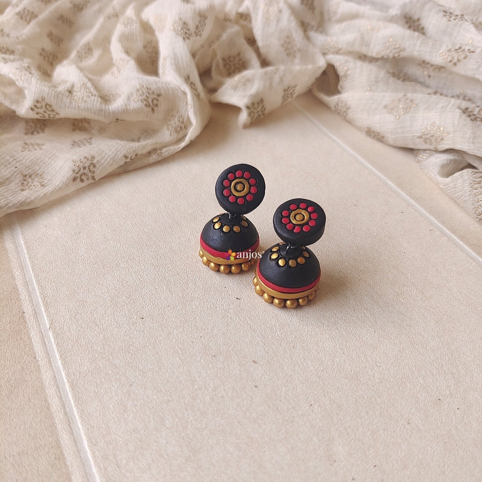Black Red Terracotta Jhumka