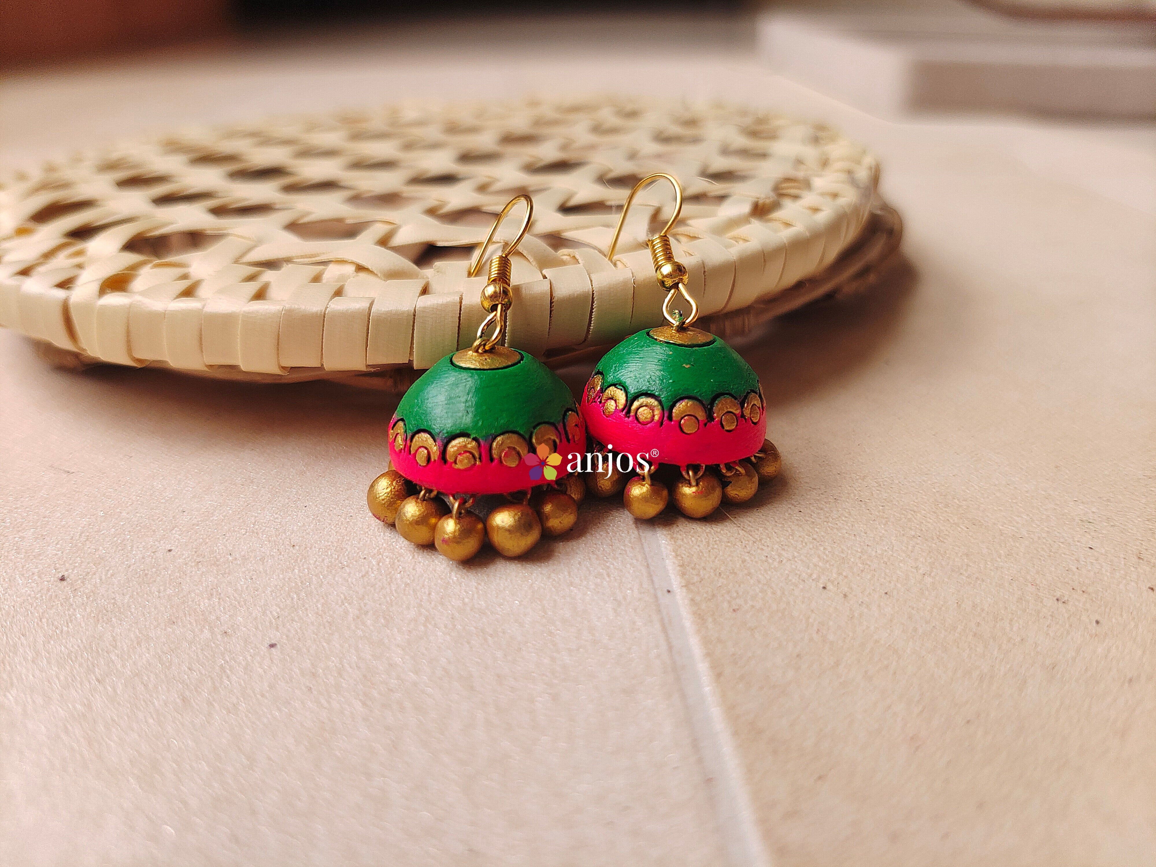 Pinky Green Terracotta jhumka