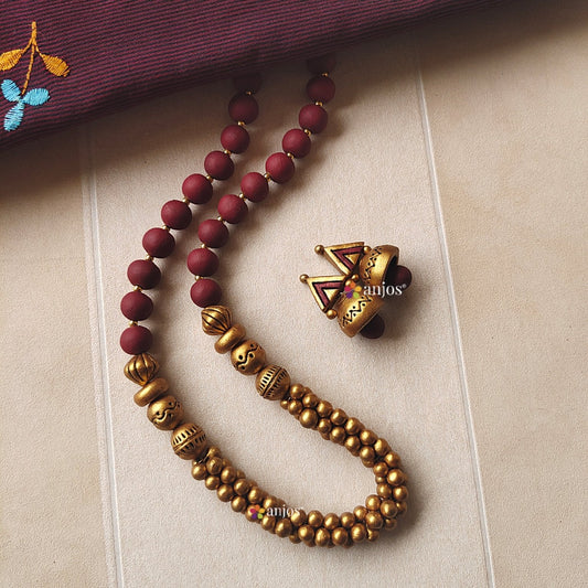 Maroon Beaded Terracotta Jewellery