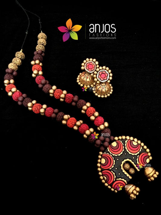 Red Black Gold Designer Terracotta Neckset