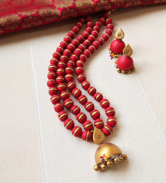 jhumka styled Terracotta Neckset