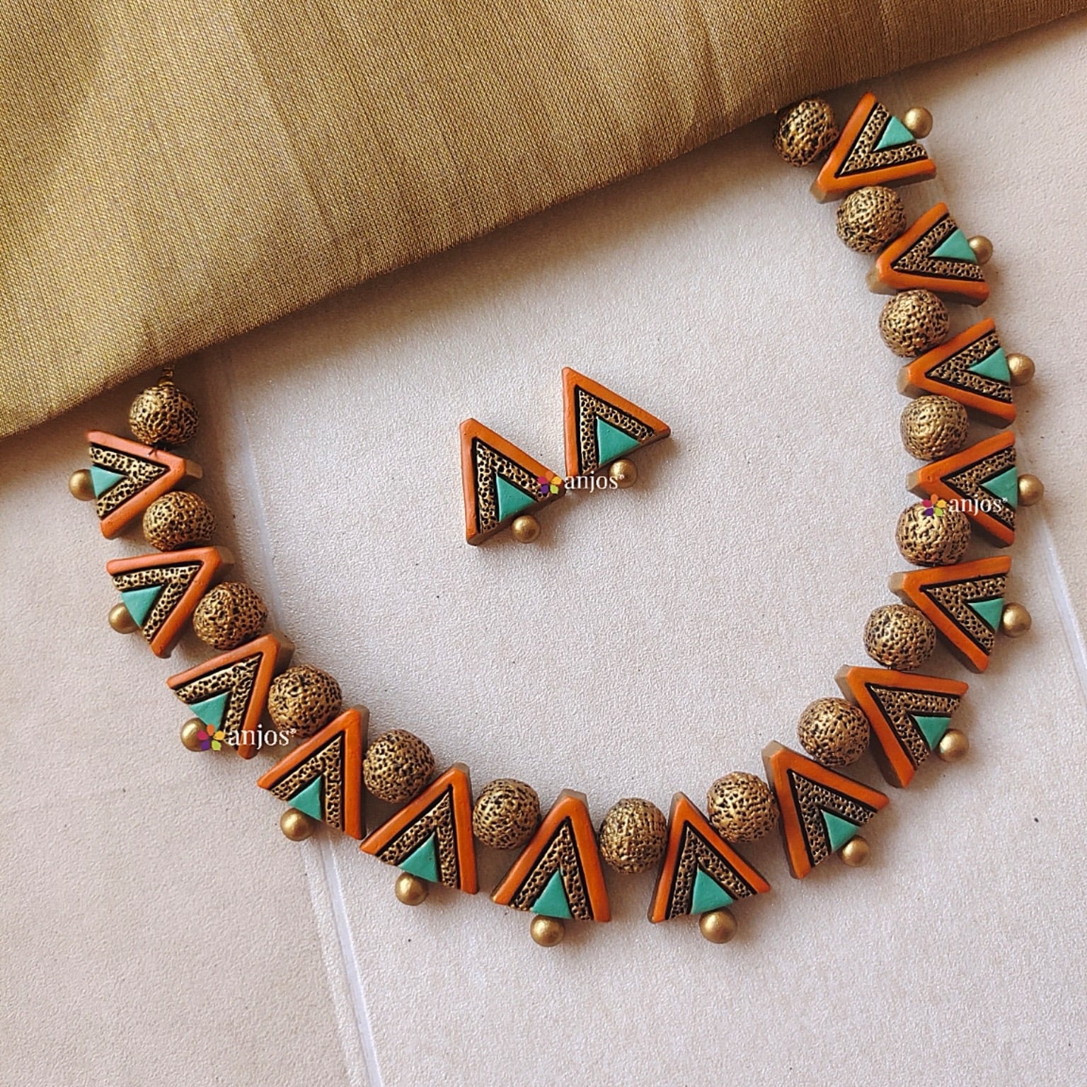 Triangular Beaded Terracotta jewellery