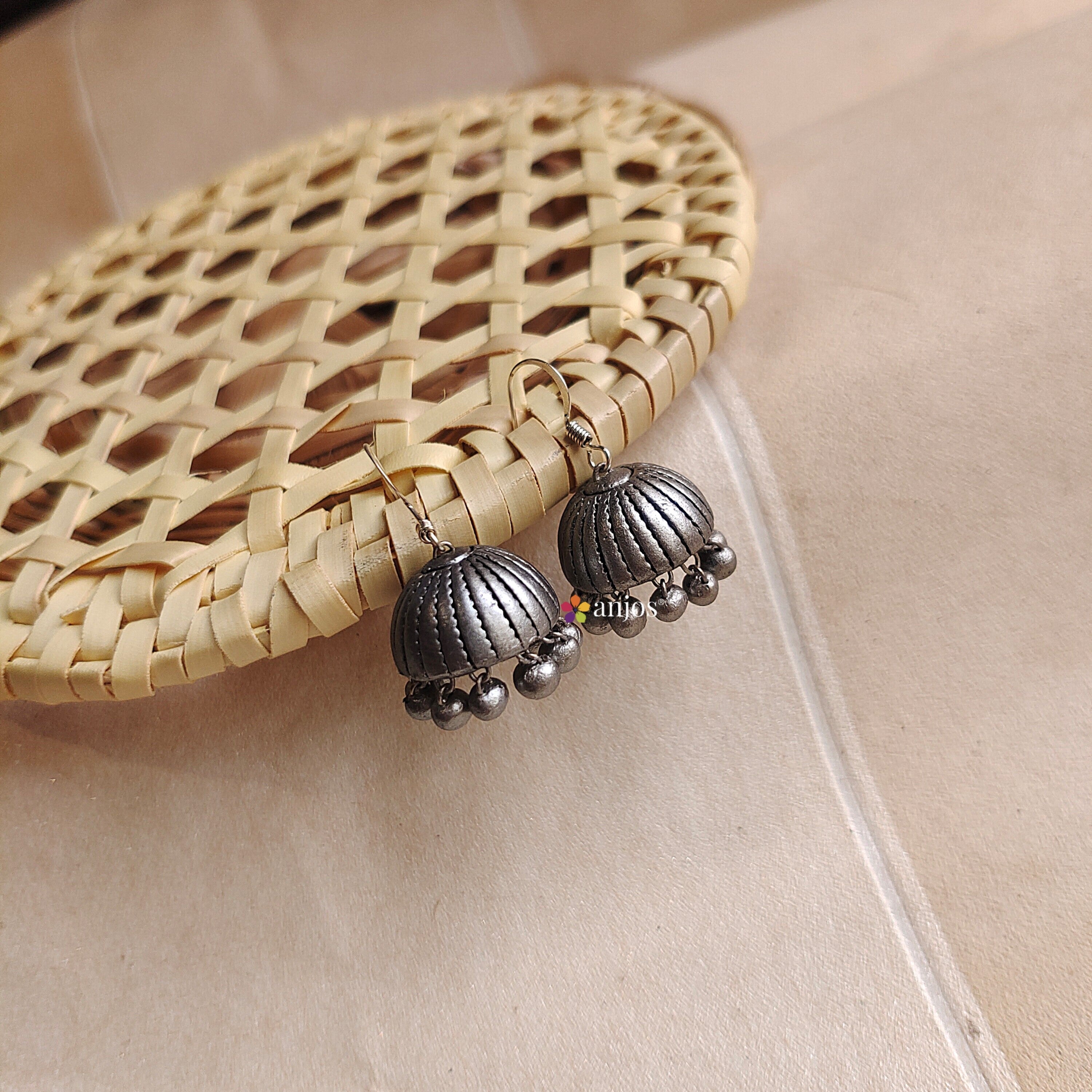 Metallic Silver Terracotta jhumka