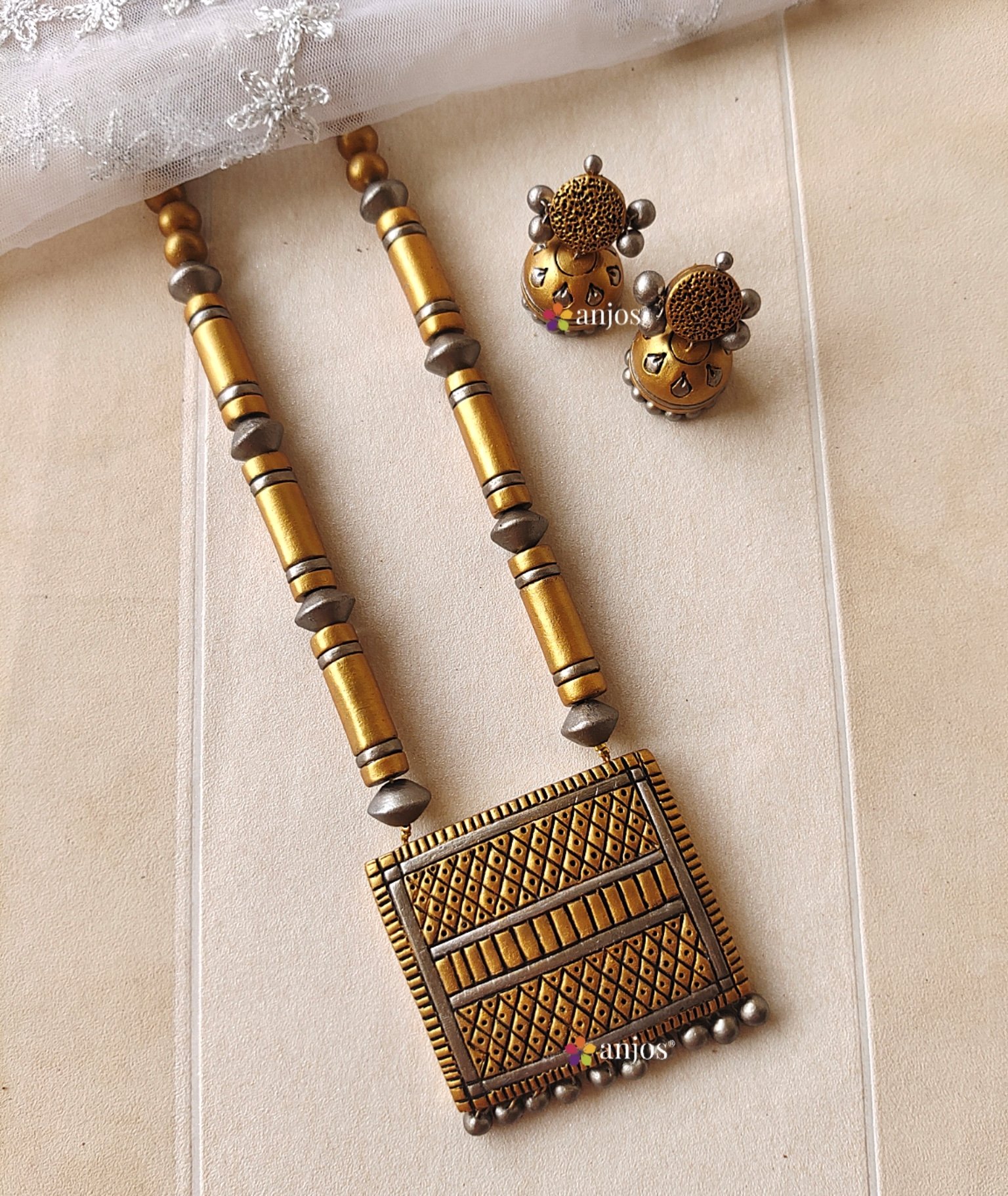 oxidised peacock Terracotta jewellery – sanikaarts